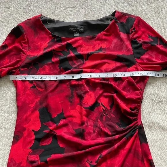 Connected Apparel Black  and Red Rose Floral Short Sleeve Dress Sz 6 - Picture 12 of 16